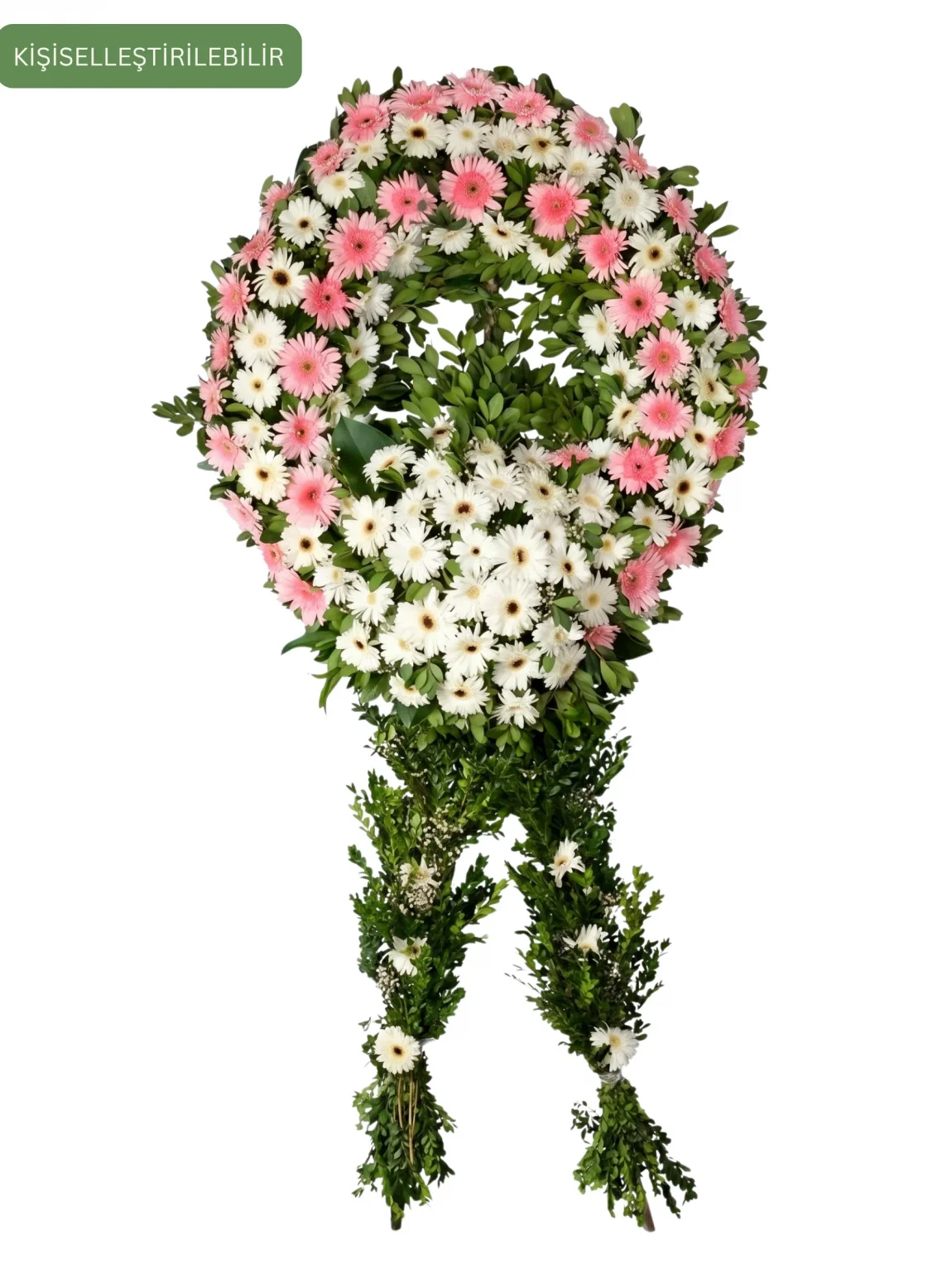 Pembe-Beyaz Gerbera Tek Katlı Çelenk